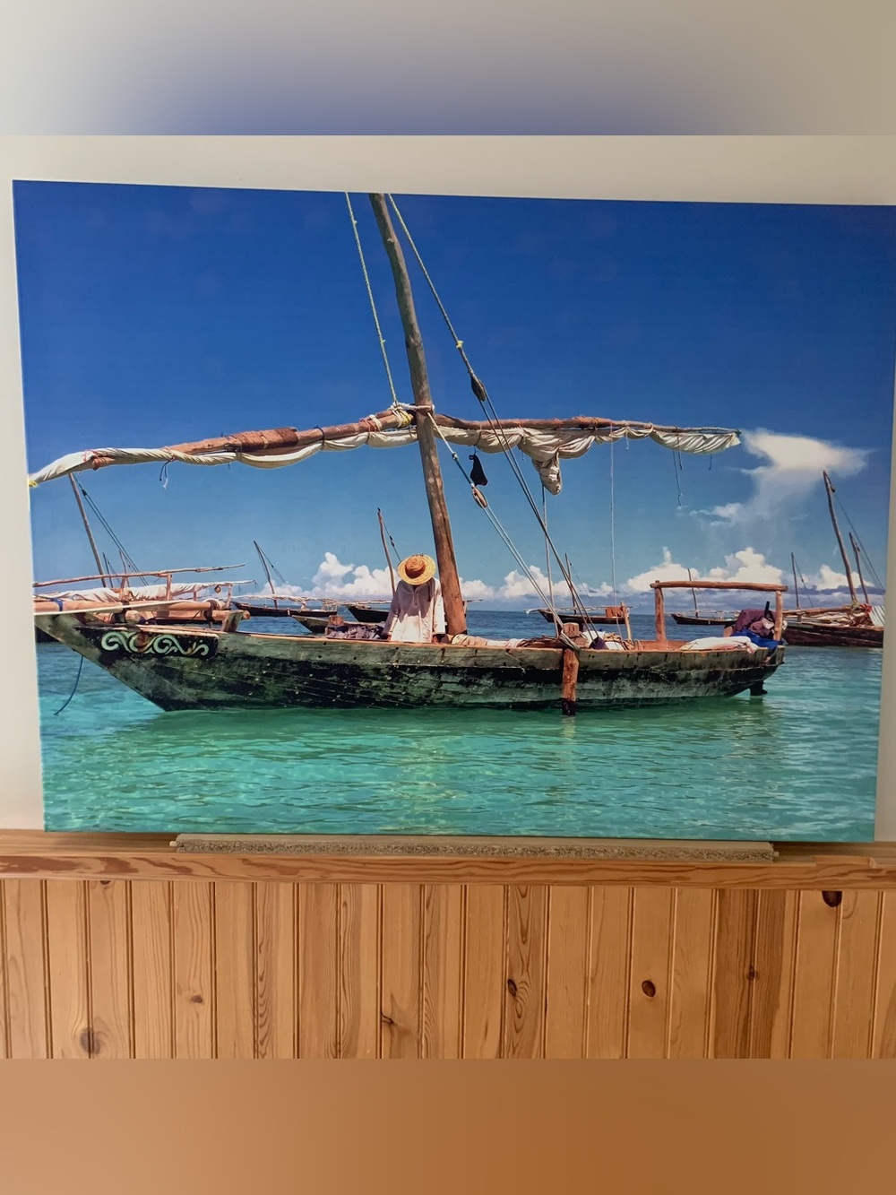 Coastal Sailboat Wall Art Print in Turquoise and Blue - Canvas
